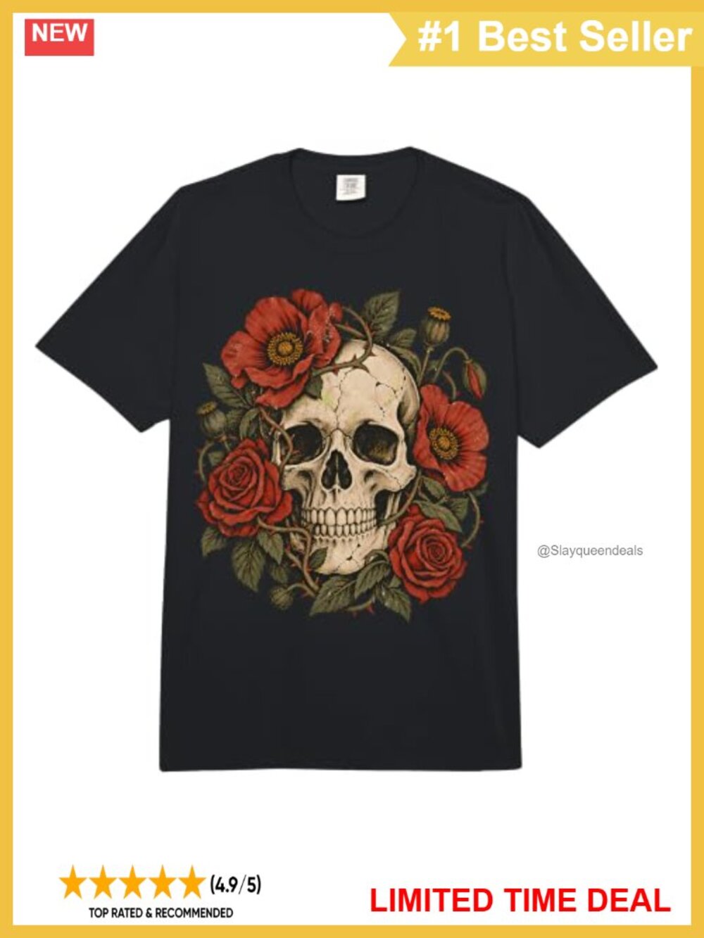 Root & Rib Atelier Gothic Botanical Skull Roses Cotton Tee